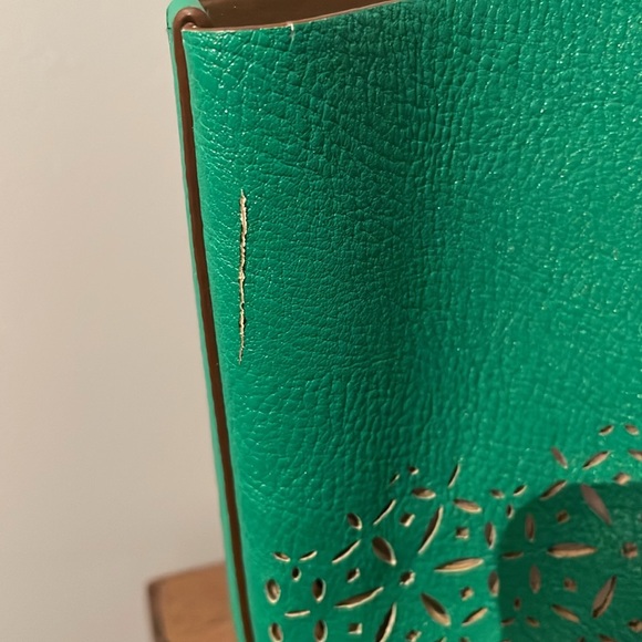 RALPH LAUREN Laser Cut Perforated Chantilly Tote Bag Clutch Green Purse Leather - Picture 14 of 16